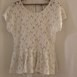 Ransom‎ Women's Flower Lace, Sheer Overlay, Ruffle, Zip Closure, Cream,Sz Large